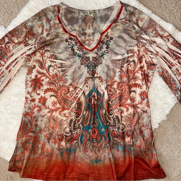 3X Live and let Live bohemian bell sleeve shirt - Picture 4 of 11